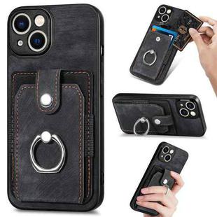 For iPhone 13 Pro Max Retro Skin-feel Ring Card Wallet Phone Case(Black)