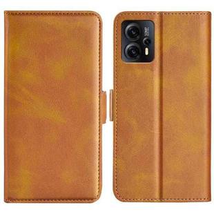 For Motorola Moto E13 Dual-side Magnetic Buckle Horizontal Flip Leather Phone Case(Yellow)