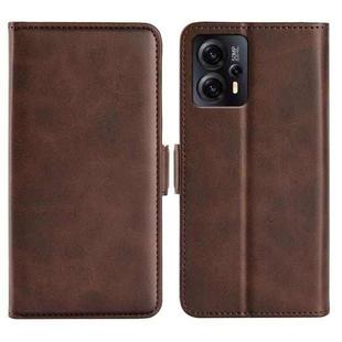 For Motorola Moto E13 Dual-side Magnetic Buckle Horizontal Flip Leather Phone Case(Brown)