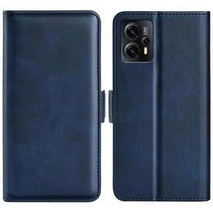 For Motorola Moto E13 Dual-side Magnetic Buckle Horizontal Flip Leather Phone Case(Dark Blue)