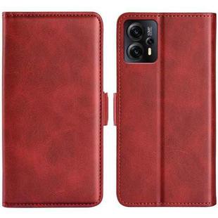 For Motorola Moto E13 Dual-side Magnetic Buckle Horizontal Flip Leather Phone Case(Red)