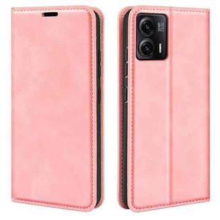 For Motorola Moto G73 Retro-skin Magnetic Suction Leather Phone Case(Pink)