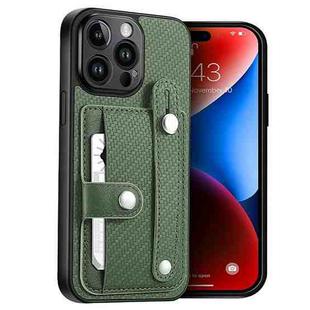 For iPhone 14 Pro Wristband Kickstand Card Wallet Back Cover Phone Case with Tool Knife(Green)
