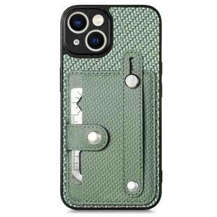 For iPhone 14 Plus Wristband Kickstand Card Wallet Back Cover Phone Case with Tool Knife(Green)