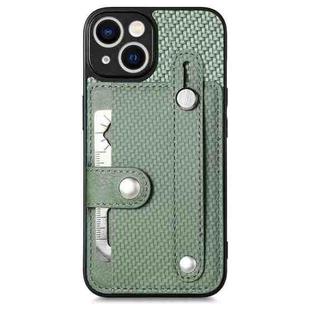 For iPhone 13 mini Wristband Kickstand Card Wallet Back Cover Phone Case with Tool Knife(Green)