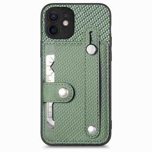 For iPhone 12 mini Wristband Kickstand Card Wallet Back Cover Phone Case with Tool Knife(Green)