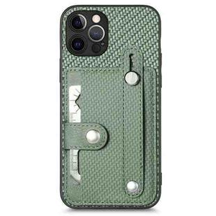 For iPhone 12 Pro Wristband Kickstand Card Wallet Back Cover Phone Case with Tool Knife(Green)