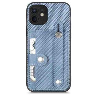 For iPhone 11 Wristband Kickstand Card Wallet Back Cover Phone Case with Tool Knife(Blue)