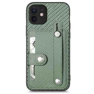 For iPhone 11 Wristband Kickstand Card Wallet Back Cover Phone Case with Tool Knife(Green)
