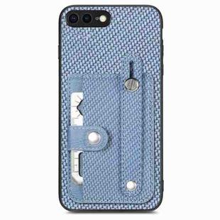 For iPhone 7 Plus / 8 Plus Wristband Kickstand Card Wallet Back Cover Phone Case with Tool Knife(Blue)
