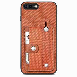 For iPhone 7 Plus / 8 Plus Wristband Kickstand Card Wallet Back Cover Phone Case with Tool Knife(Brown)