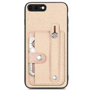 For iPhone 7 Plus / 8 Plus Wristband Kickstand Card Wallet Back Cover Phone Case with Tool Knife(Khaki)