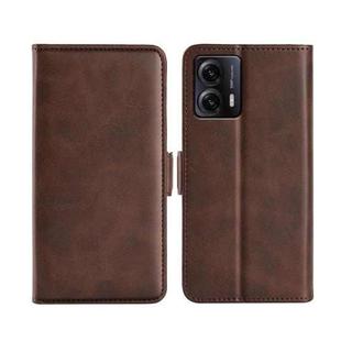 For Motorola Moto G53 Dual-side Magnetic Buckle Horizontal Flip Leather Phone Case(Brown)