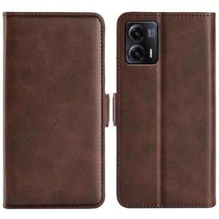 For Motorola Moto G73 Dual-side Magnetic Buckle Horizontal Flip Leather Phone Case(Brown)