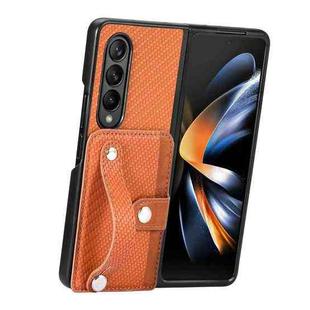 For Samsung Galaxy Z Fold3 Wristband Kickstand Card Wallet Back Cover Phone Case(Brown)