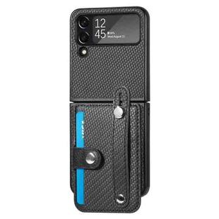 For Samsung Galaxy Z Flip Wristband Kickstand Card Wallet Back Cover Phone Case(Black)