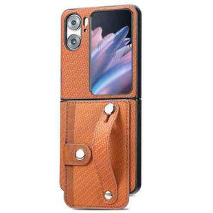 For OPPO Find N2 Flip Wristband Kickstand Card Wallet Back Cover Phone Case(Brown)