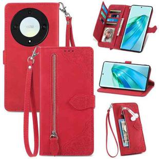 For Honor Magic5 Lite Embossed Flower Zipper Leather Phone Case(Red)