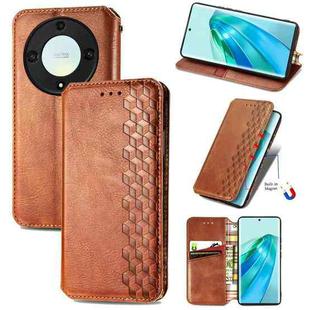 For Honor Magic5 Lite Cubic Grid Pressed Magnetic PU Leather Case(Brown)