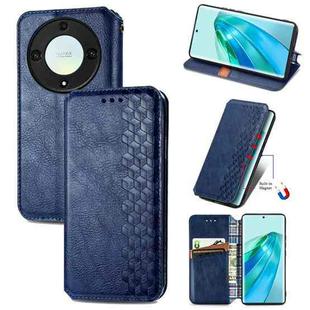 For Honor X9a Cubic Grid Pressed Magnetic PU Leather Case(Blue)