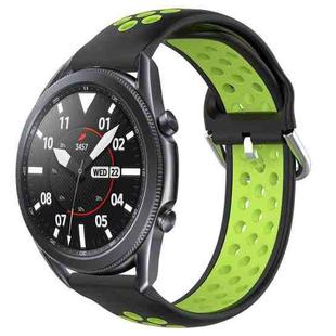 For Samsung Galaxy Watch3 45mm 22mm Perforated Breathable Sports Silicone Watch Band(Black+ Lime)