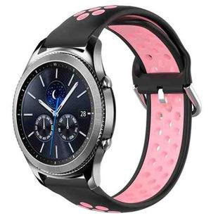 For Samsung Gear S3 Classic 22mm Perforated Breathable Sports Silicone Watch Band(Black+Pink)