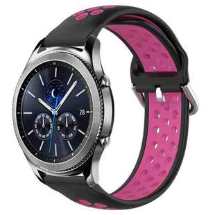 For Samsung Gear S3 Classic 22mm Perforated Breathable Sports Silicone Watch Band(Black+Rose Red)