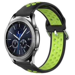 For Samsung Gear S3 Classic 22mm Perforated Breathable Sports Silicone Watch Band(Black+ Lime)
