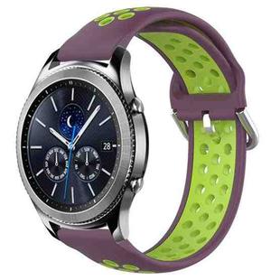 For Samsung Gear S3 Classic 22mm Perforated Breathable Sports Silicone Watch Band(Purple+Lime)