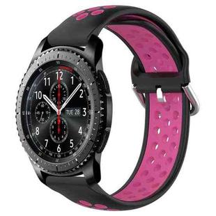 For Samsung Gear S3 Frontier 22mm Perforated Breathable Sports Silicone Watch Band(Black+Rose Red)