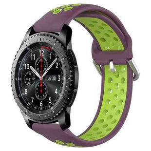For Samsung Gear S3 Frontier 22mm Perforated Breathable Sports Silicone Watch Band(Purple+Lime)