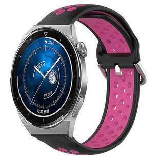 For Huawei Watch GT3 Pro 43mm 20mm Perforated Breathable Sports Silicone Watch Band(Black+Rose Red)
