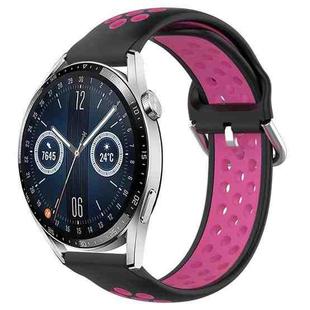 For Huawei Watch GT3 42mm 20mm Perforated Breathable Sports Silicone Watch Band(Black+Rose Red)