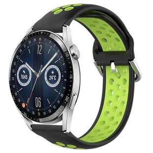 For Huawei Watch GT3 42mm 20mm Perforated Breathable Sports Silicone Watch Band(Black+ Lime)