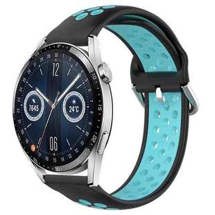 For Huawei Watch GT3 42mm 20mm Perforated Breathable Sports Silicone Watch Band(Black+Blue)