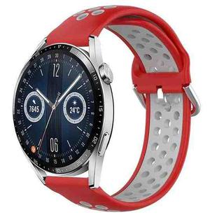 For Huawei Watch GT3 42mm 20mm Perforated Breathable Sports Silicone Watch Band(Red+Grey)