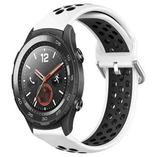 For Huawei Watch 2 20mm Perforated Breathable Sports Silicone Watch Band(White+Black)