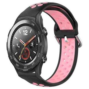 For Huawei Watch 2 20mm Perforated Breathable Sports Silicone Watch Band(Black+Pink)