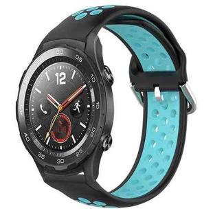 For Huawei Watch 2 20mm Perforated Breathable Sports Silicone Watch Band(Black+Blue)