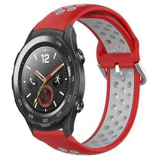 For Huawei Watch 2 20mm Perforated Breathable Sports Silicone Watch Band(Red+Grey)