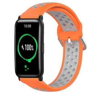 For Honor Watch ES 20mm Perforated Breathable Sports Silicone Watch Band(Orange+Grey)