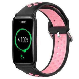 For Honor Watch ES 20mm Perforated Breathable Sports Silicone Watch Band(Black+Pink)