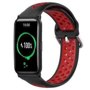 For Honor Watch ES 20mm Perforated Breathable Sports Silicone Watch Band(Black+ Red)