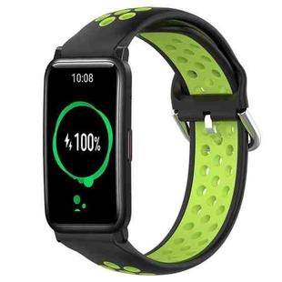 For Honor Watch ES 20mm Perforated Breathable Sports Silicone Watch Band(Black+ Lime)