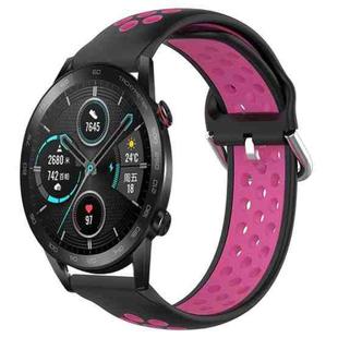 For Honor Magic Watch2 42mm 20mm Perforated Breathable Sports Silicone Watch Band(Black+Rose Red)