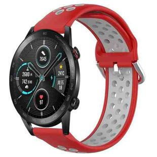 For Honor Magic Watch2 42mm 20mm Perforated Breathable Sports Silicone Watch Band(Red+Grey)