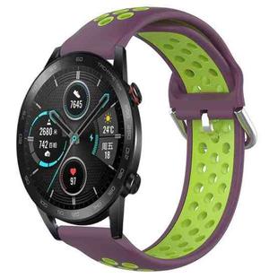 For Honor Magic Watch2 42mm 20mm Perforated Breathable Sports Silicone Watch Band(Purple+Lime)
