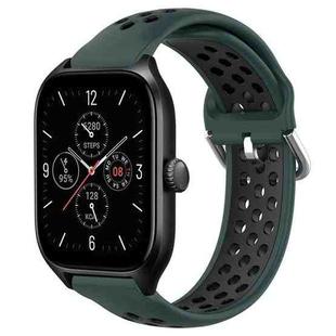 For Amazfit GTS 4 20mm Perforated Breathable Sports Silicone Watch Band(Olive Green+Black)