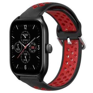 For Amazfit GTS 4 20mm Perforated Breathable Sports Silicone Watch Band(Black+ Red)