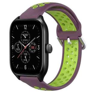 For Amazfit GTS 4 20mm Perforated Breathable Sports Silicone Watch Band(Purple+Lime)